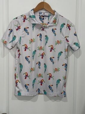 chubbies White Polo with Colorful Parrot Print youth size medium colorful